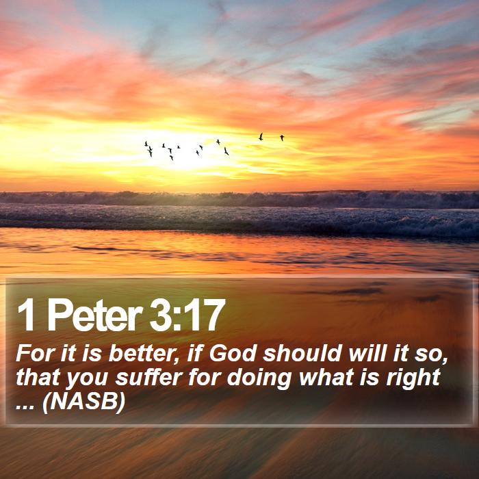 1 Peter 3:17 - For it is better, if God should will it so, that you suffer for doing what is right ... (NASB)
