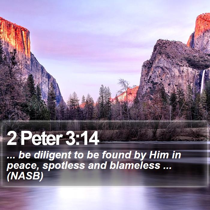 2 Peter 3:14 - ... be diligent to be found by Him in peace, spotless and blameless ... (NASB)
