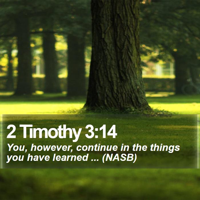 2 Timothy 3:14 - You, however, continue in the things you have learned ... (NASB)
