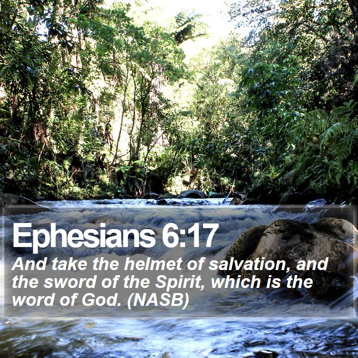 Ephesians 6:17 - And take the helmet of salvation, and the sword of the Spirit, which is the word of God. (NASB)
