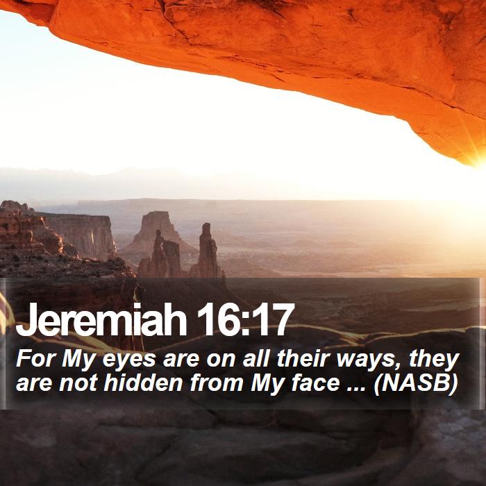 Jeremiah 16:17 - For My eyes are on all their ways, they are not hidden from My face ... (NASB)
