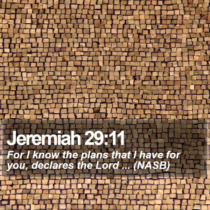 Jeremiah 29:11 - For I know the plans that I have for you, declares the Lord ... (NASB)
