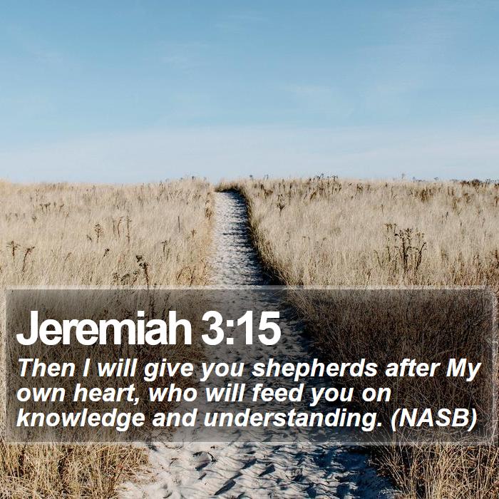 Jeremiah 3:15 - Then I will give you shepherds after My own heart, who will feed you on knowledge and understanding. (NASB)
