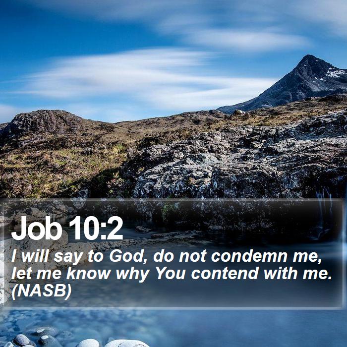 Job 10:2 - I will say to God, do not condemn me, let me know why You contend with me. (NASB)
