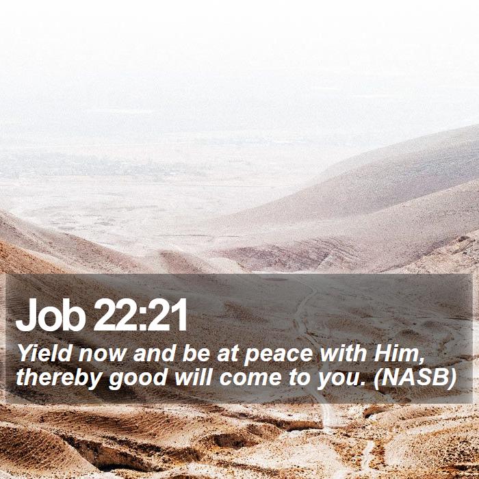 Job 22:21 - Yield now and be at peace with Him, thereby good will come to you. (NASB)
