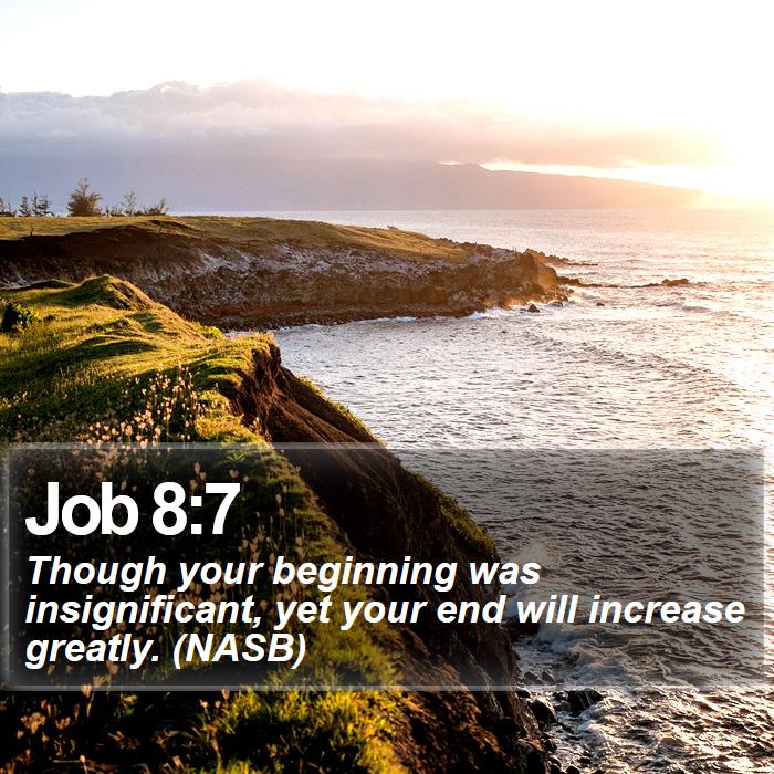 Job 8:7 - Though your beginning was insignificant, yet your end will increase greatly. (NASB)
