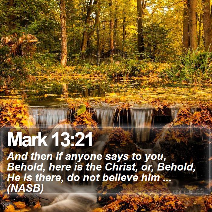 Mark 13:21 - And then if anyone says to you, Behold, here is the Christ, or, Behold, He is there, do not believe him ... (NASB)
