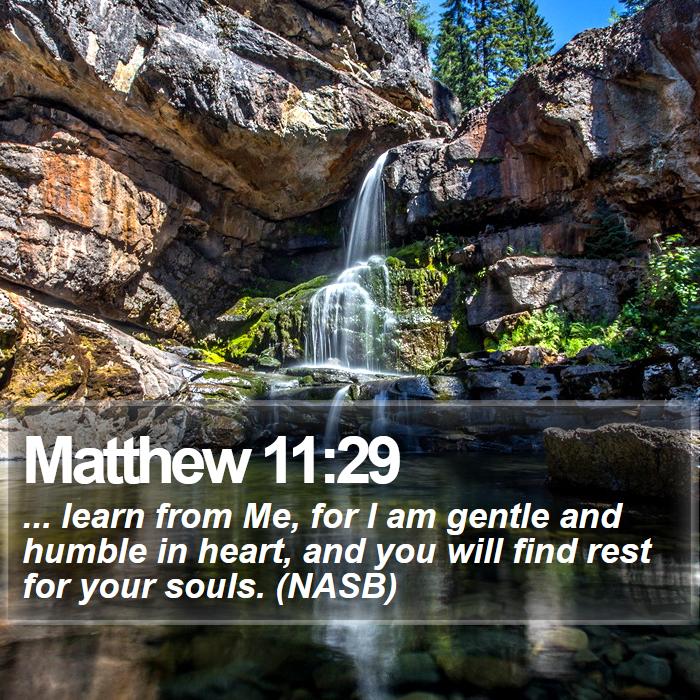 Matthew 11:29 - ... learn from Me, for I am gentle and humble in heart, and you will find rest for your souls. (NASB)
