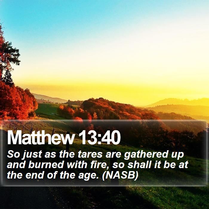 Matthew 13:40 - So just as the tares are gathered up and burned with fire, so shall it be at the end of the age. (NASB)
