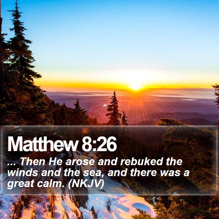 Matthew 8:26 - ... Then He arose and rebuked the winds and the sea, and there was a great calm. (NKJV)
