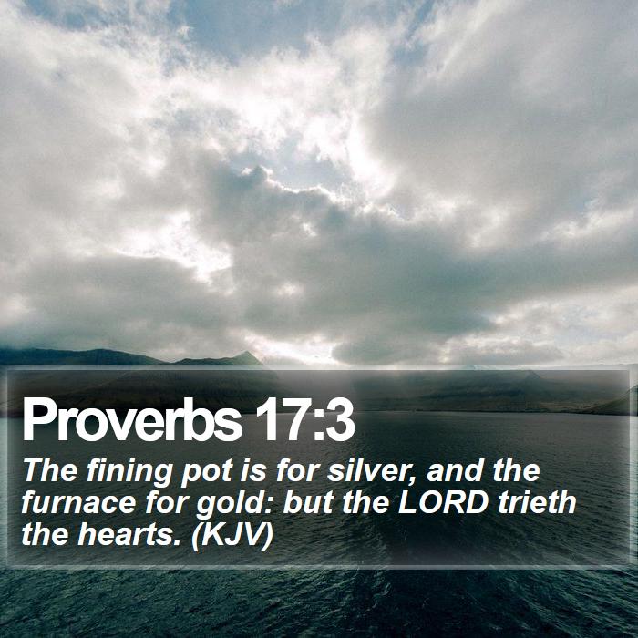 Proverbs 17:3 - The fining pot is for silver, and the furnace for gold: but the LORD trieth the hearts. (KJV)
