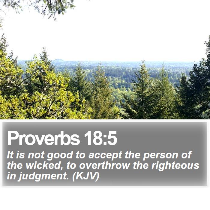 Proverbs 18:5 - It is not good to accept the person of the wicked, to overthrow the righteous in judgment. (KJV)
