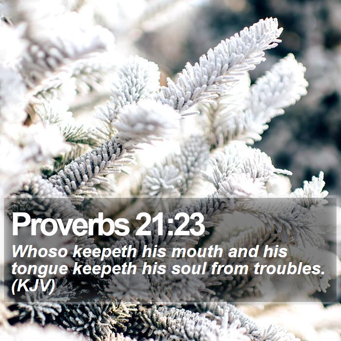 Proverbs 21:23 - Whoso keepeth his mouth and his tongue keepeth his soul from troubles. (KJV)
