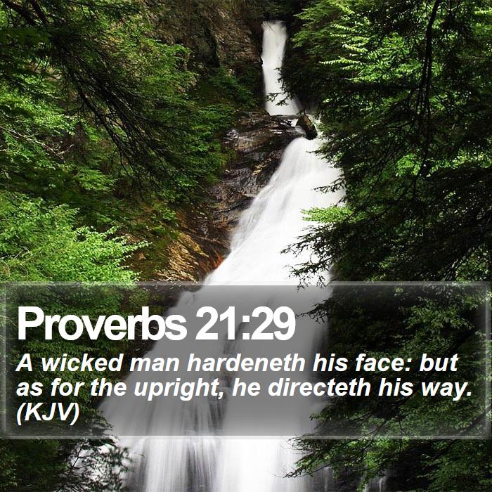 Proverbs 21:29 - A wicked man hardeneth his face: but as for the upright, he directeth his way. (KJV)
