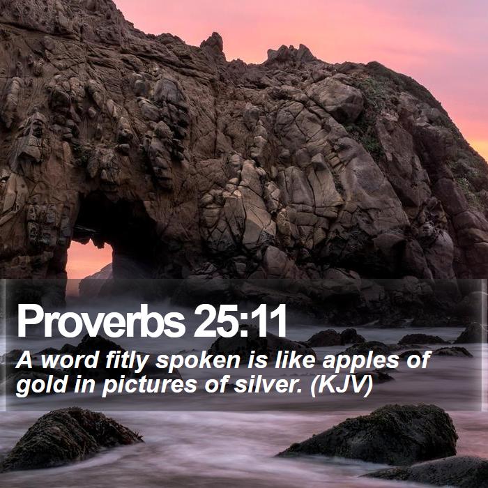 Proverbs 25:11 - A word fitly spoken is like apples of gold in pictures of silver. (KJV)
