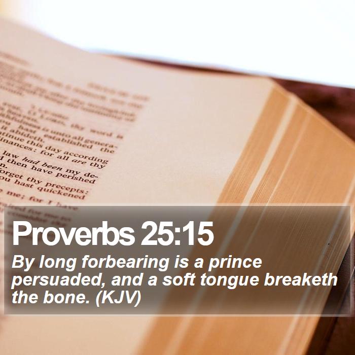 Proverbs 25:15 - By long forbearing is a prince persuaded, and a soft tongue breaketh the bone. (KJV)
