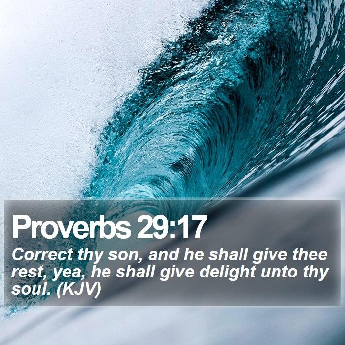 Proverbs 29:17 - Correct thy son, and he shall give thee rest, yea, he shall give delight unto thy soul. (KJV)
