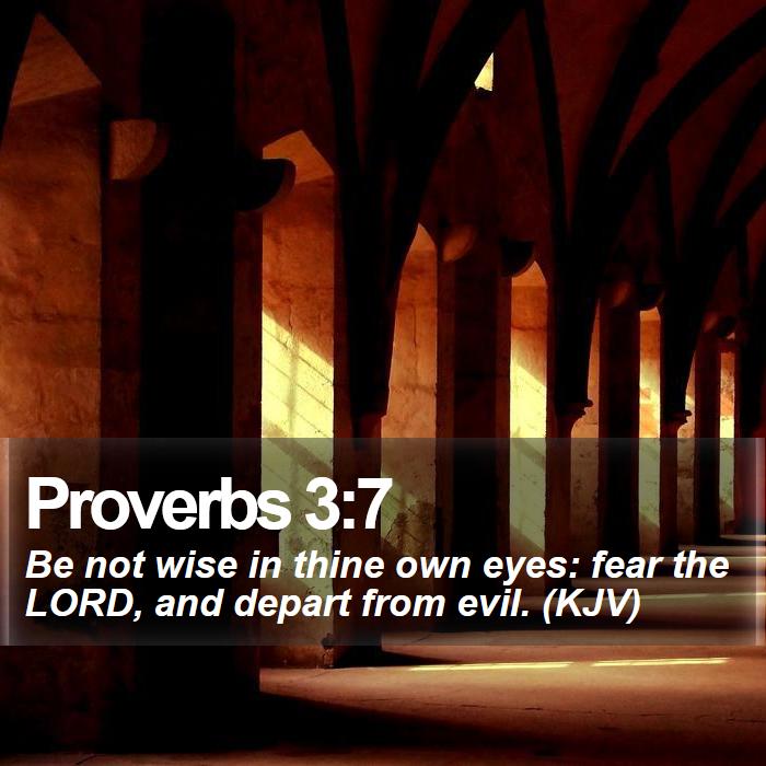 Proverbs 3:7 - Be not wise in thine own eyes: fear the LORD, and depart from evil. (KJV)

