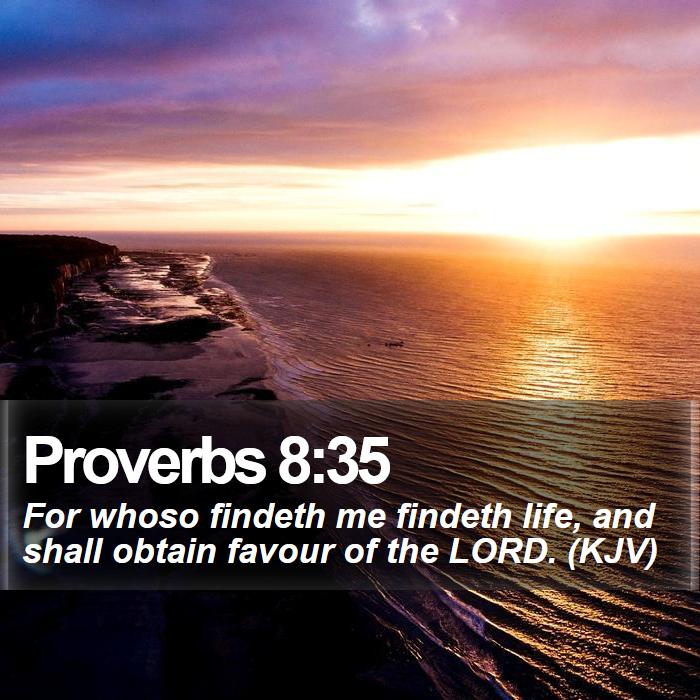 Proverbs 8:35 - For whoso findeth me findeth life, and shall obtain favour of the LORD. (KJV)
