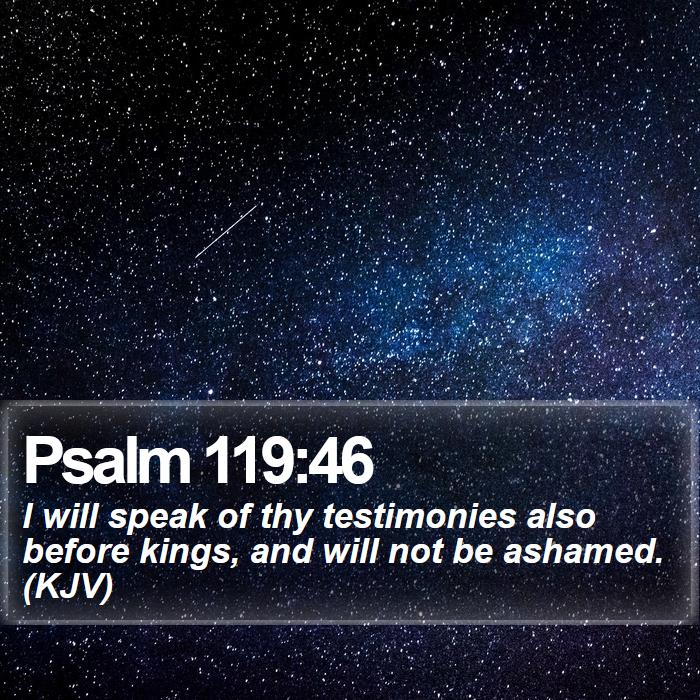 Psalm 119:46 - I will speak of thy testimonies also before kings, and will not be ashamed. (KJV)

