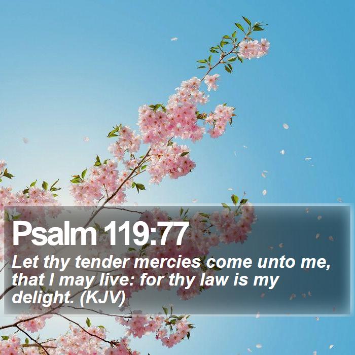 Psalm 119:77 - Let thy tender mercies come unto me, that I may live: for thy law is my delight. (KJV)
