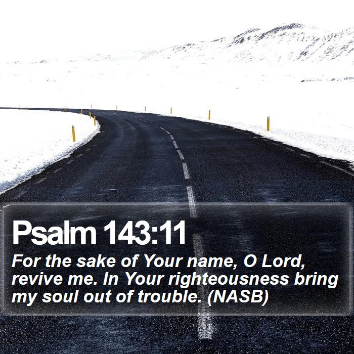 Psalm 143:11 - For the sake of Your name, O Lord, revive me. In Your righteousness bring my soul out of trouble. (NASB)
