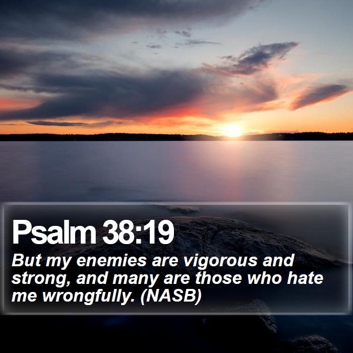 Psalm 38:19 - But my enemies are vigorous and strong, and many are those who hate me wrongfully. (NASB)
